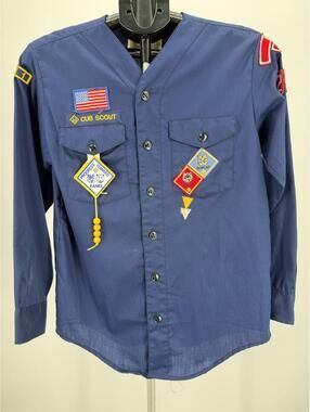 Vintage Boy Scouts of America Cub Scout Shirt Navy Blue Patchwork Size 14